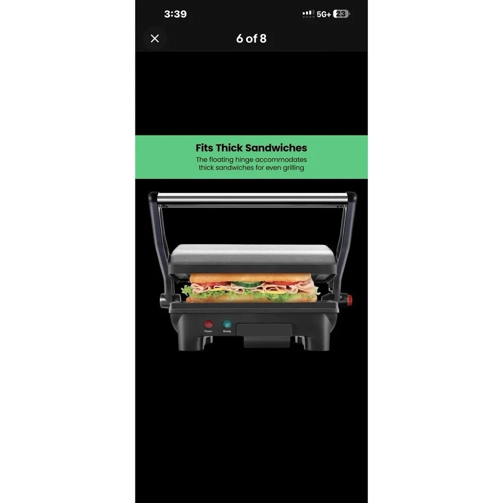 Electric Panini Press Grill and Gourmet Sandwich Maker w/ Non-Stick Coated Pl...